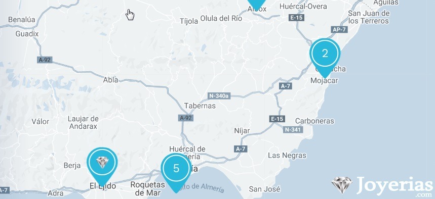 Mapa de las mejores joyerías en Almería