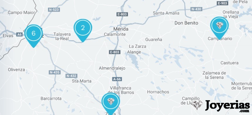 Mapa de las mejores joyerías en Badajoz