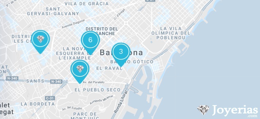 Mapa de las mejores joyerías en Barcelona