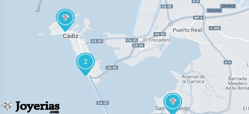 Mapa de las mejores joyerías en Cádiz