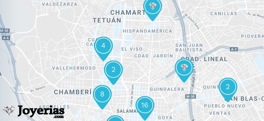 Mapa de las mejores joyerías en Madrid