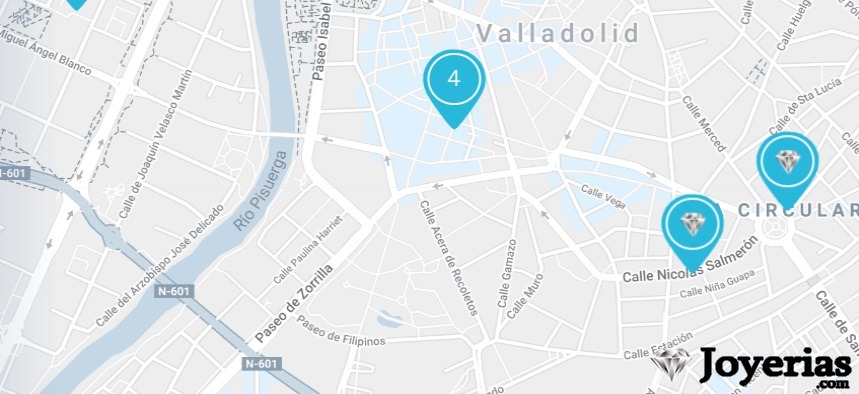Mapa de las mejores joyerías en Valladolid